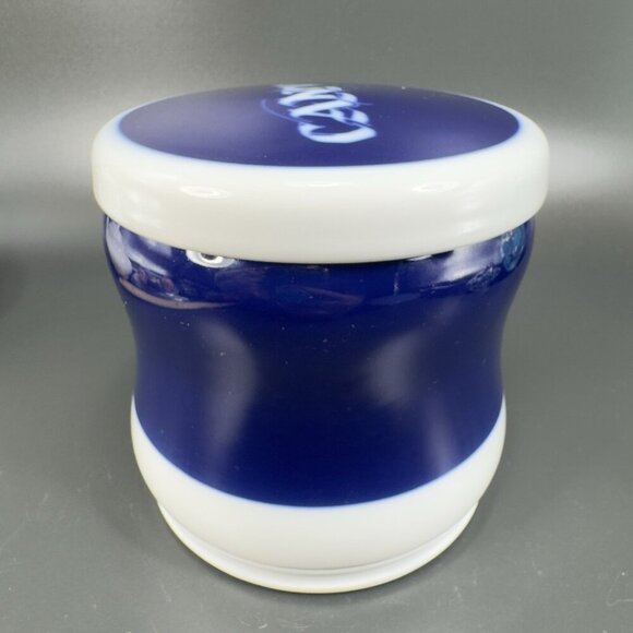 1970s Porsgrund Norway Porcelain Covered Candy Dish Jar Blue White Container VTG - Picture 11 of 11